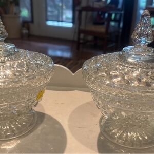 2 Vintage Anchor Hocking Wexford Cut Glass Cookie Biscuit Jar with Lid 8". Mint